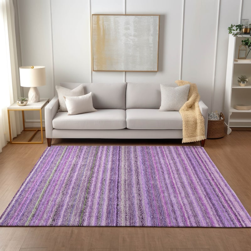Machine Washable Indoor/ Outdoor Chantille Stripes Rug - Purple - 3' x 5'