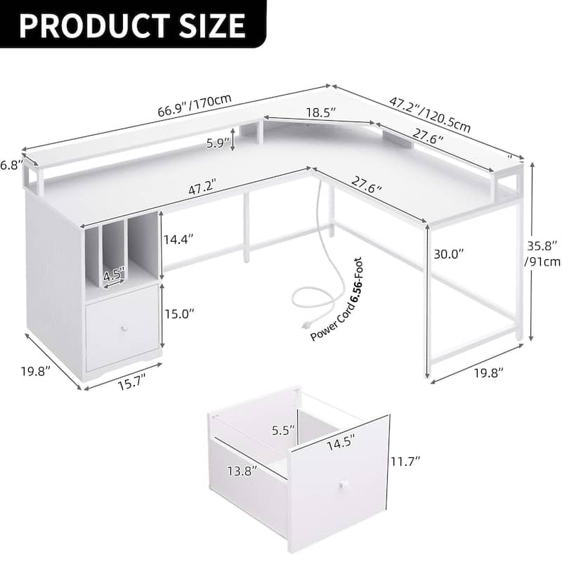 Moasis 66-inch L Shaped Gaming Desk with Shelves and Monitor Stand Home Office Desk