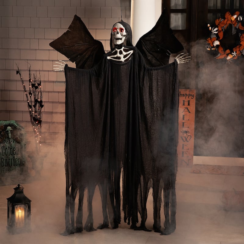 66" Pre-Lit Black & Red Sonic Skeletal Reaper Wings Halloween Decor