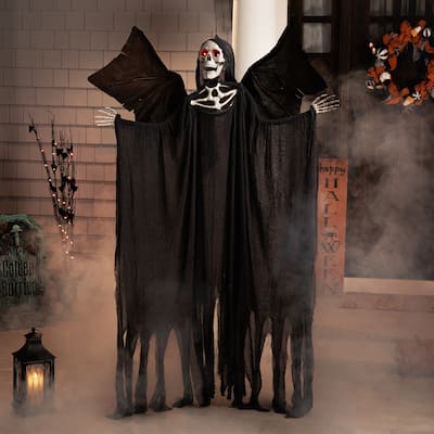 66" Pre-Lit Black & Red Sonic Skeletal Reaper Wings Halloween Decor