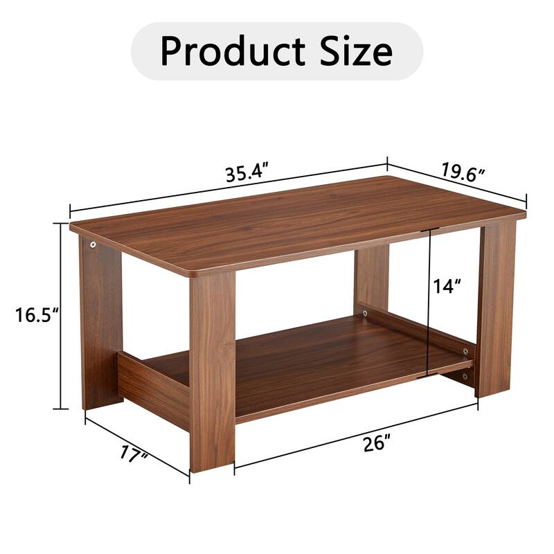 35.4" Modern Rectangular Coffee Table with Storage Shelf for Living Room, Bedroom and Study Room