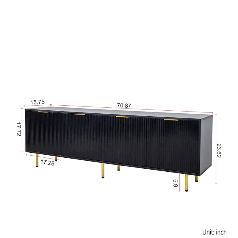 Fluted TV Stand with 4 Doors, Entertainment Center with Adjustable Shelf, Media Console Table with Golden Legs
