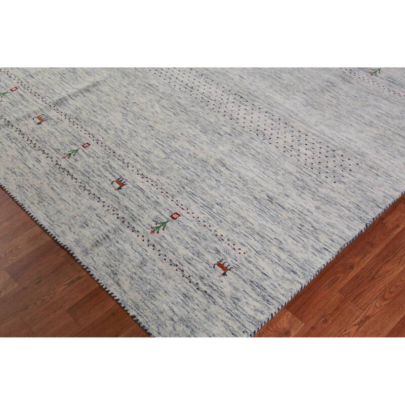 Little Animals Gabbeh Indian Area Rug Hand-Knotted Beige Wool Carpet - 8'1" x 9'11"