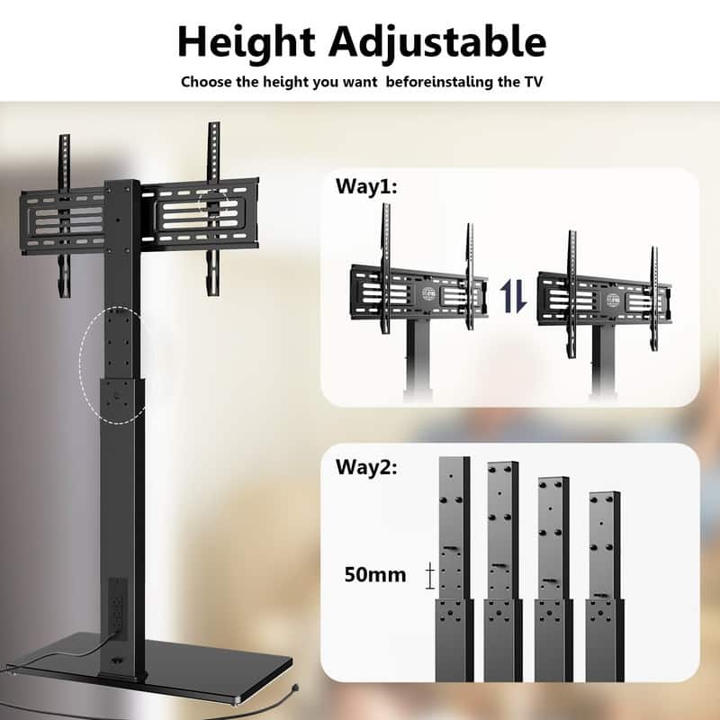 FITUEYES Black Metal Base Floor TV Stand for TVs up to 70 inch with Power Strip Mount and Swivel
