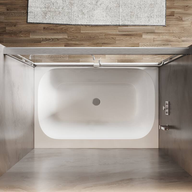 Elegant Double Sliding Shower Door Brushed Nickel Finish Framed With 1/4 inch Clear Tempered Glass