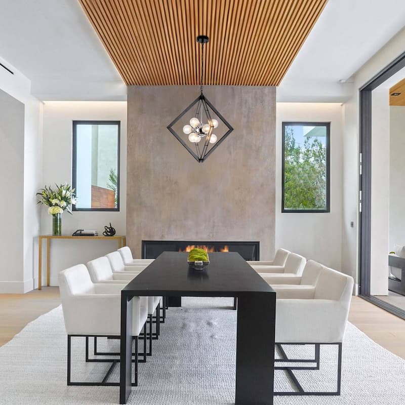 Modern Black Sputnik Chandelier with Clear Glass Shades for Dining Room - Dia.24.8-in