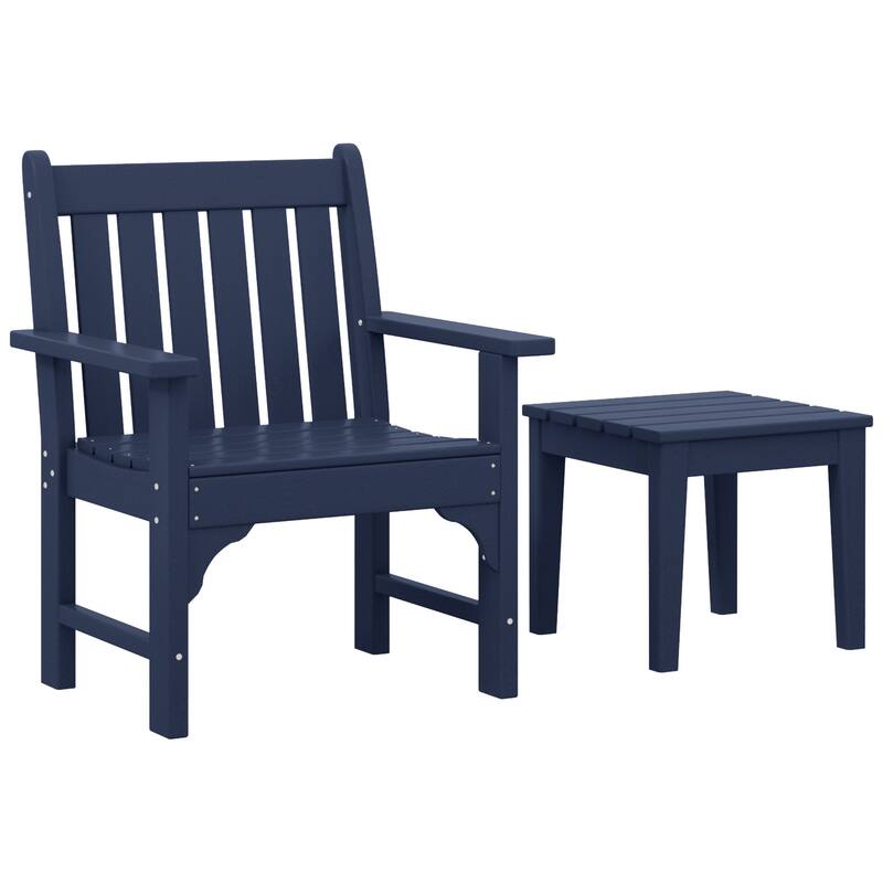 Laguna Outdoor Patio Garden Arm Chair Set with Side Table - Navy Blue