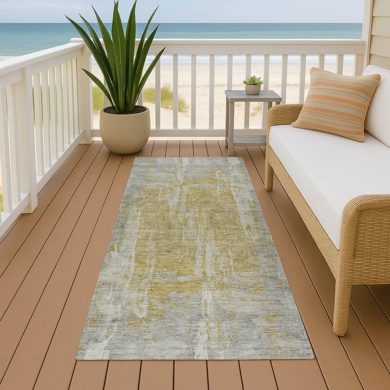 Machine Washable Indoor/ Outdoor Vintage Ombre Chantille Rug - Pewter - 2'3" x 7'6"
