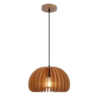 Single-light minimalist wooden pendant lamp with adjustable height