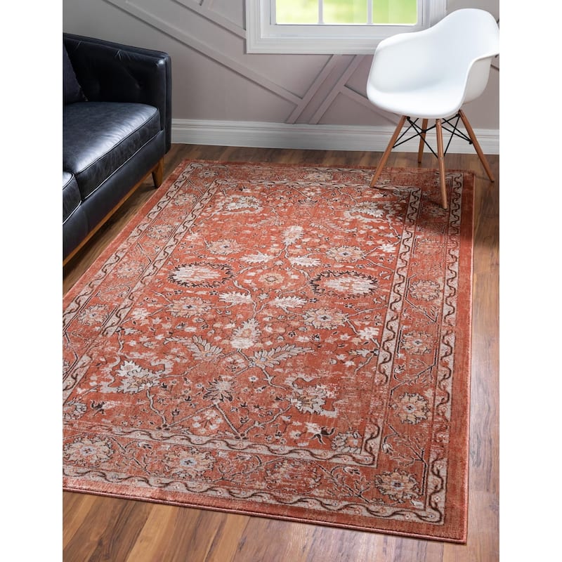 Traditional Hadeya Collection Area Rug - Brick Red - 5'x8'
