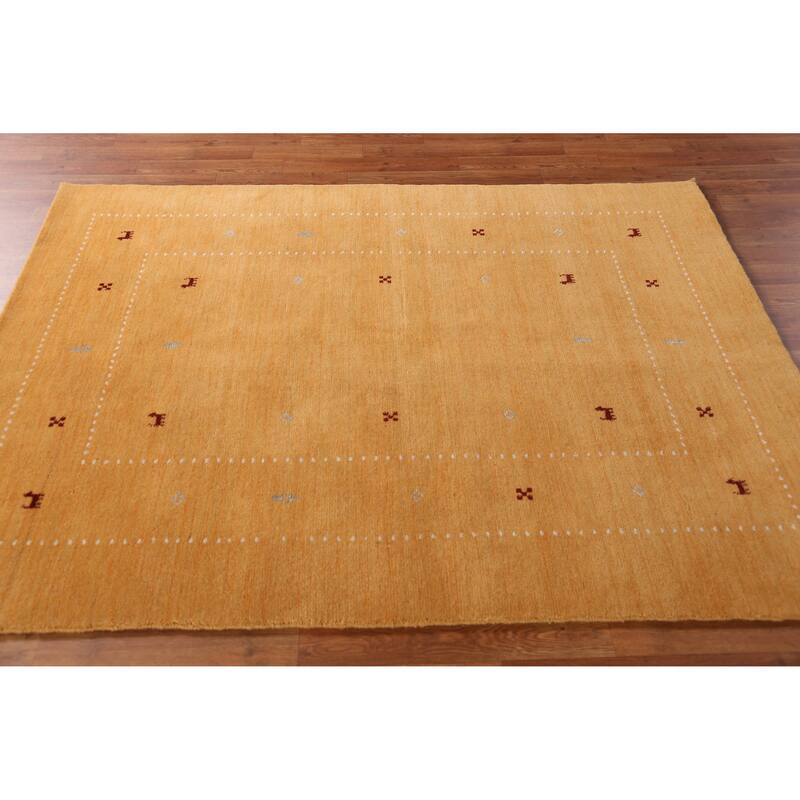 Gold Animals Gabbeh Indian Rug Handmade Wool Carpet - 4'8" x 6'3"