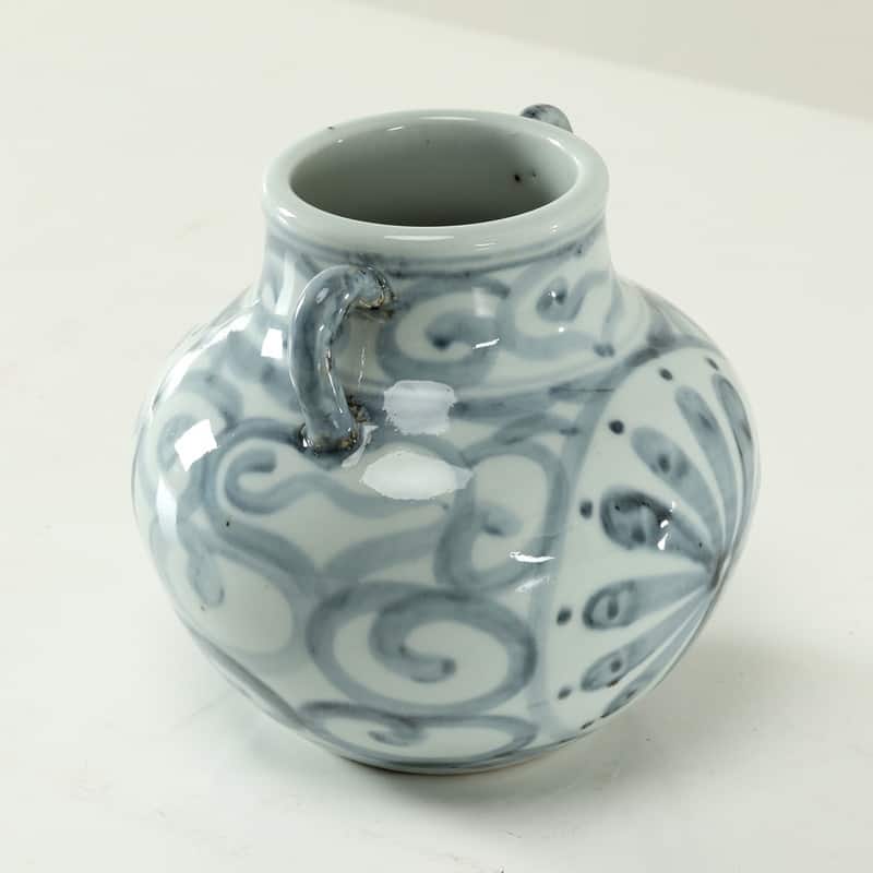 Approx.6 Inches Subtle Blue and White Vase with Two Decorative Handles