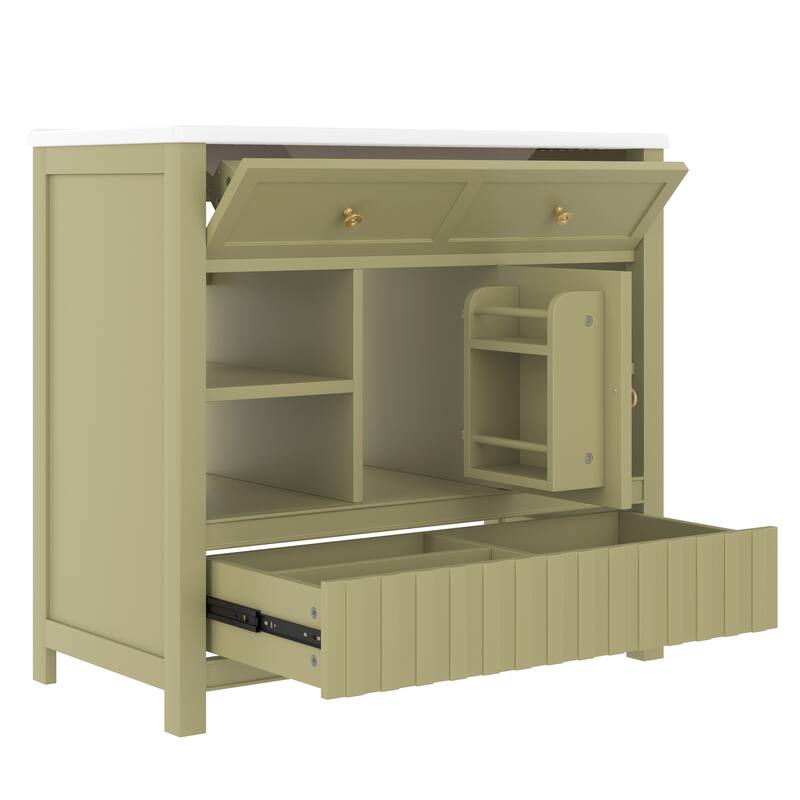 36" Bathroom vanity with sink, multi-functional bathroom cabinet with doors and storage shelves, featuring drawers