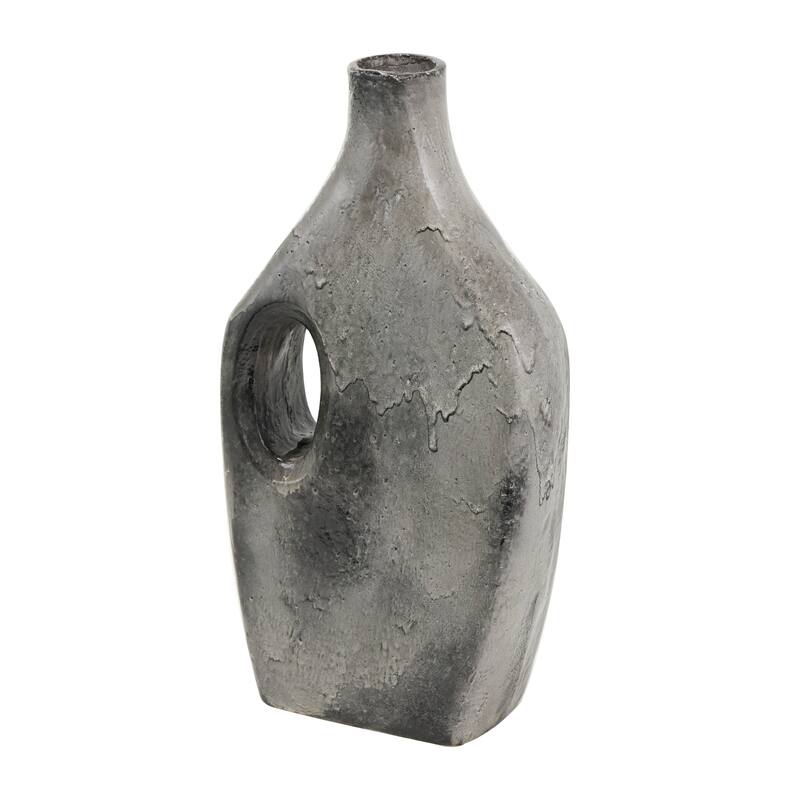 Gray Paper Mache Marble Inspired Vase with Cutout Handle