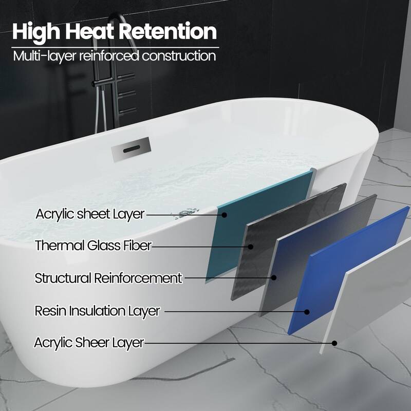 59/67" Acrylic Freestanding Bathtub Contemporary Soaking