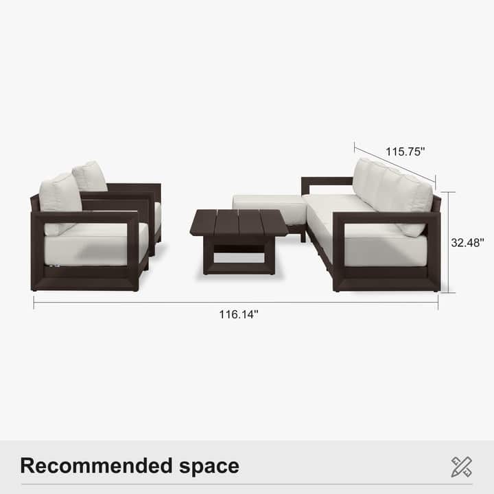 PURPLE LEAF Caesar Outdoor Couch with 9.6" white Thick Cushion and Table for Yard Porch Deck Outdoor Patio Conversation Sets