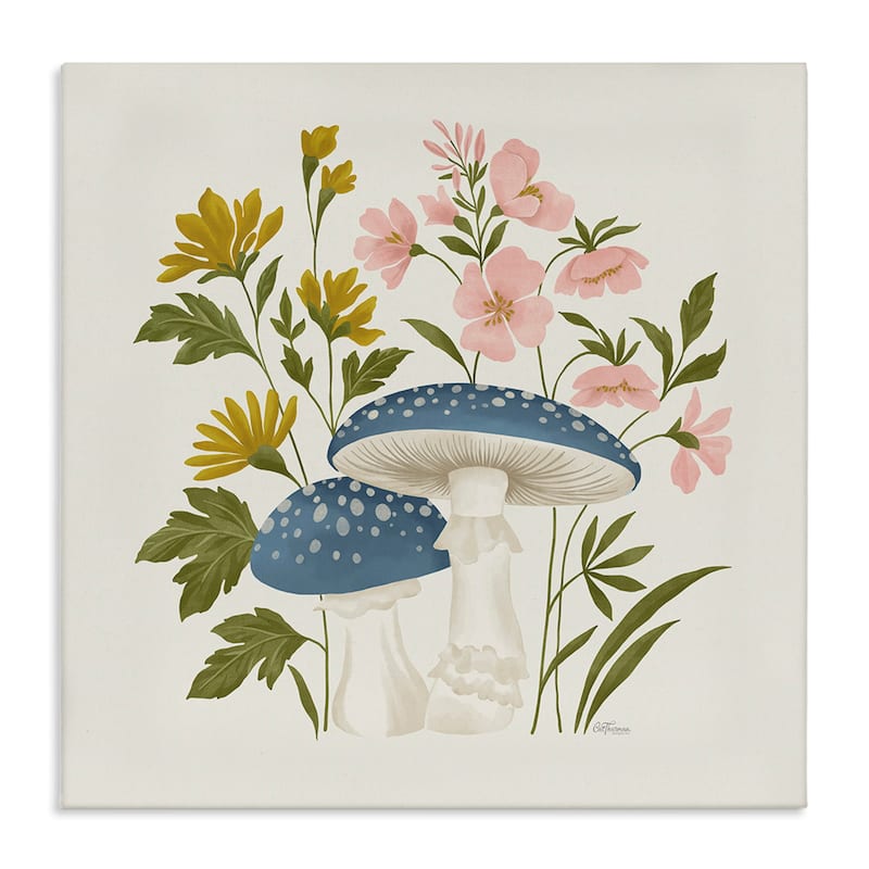 Stupell Blue Mushrooms & Wildflowers Canvas Wall Art Design By Cat Thurman Designs - 17 x 17