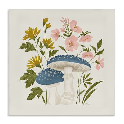 Stupell Blue Mushrooms & Wildflowers Canvas Wall Art Design By Cat Thurman Designs