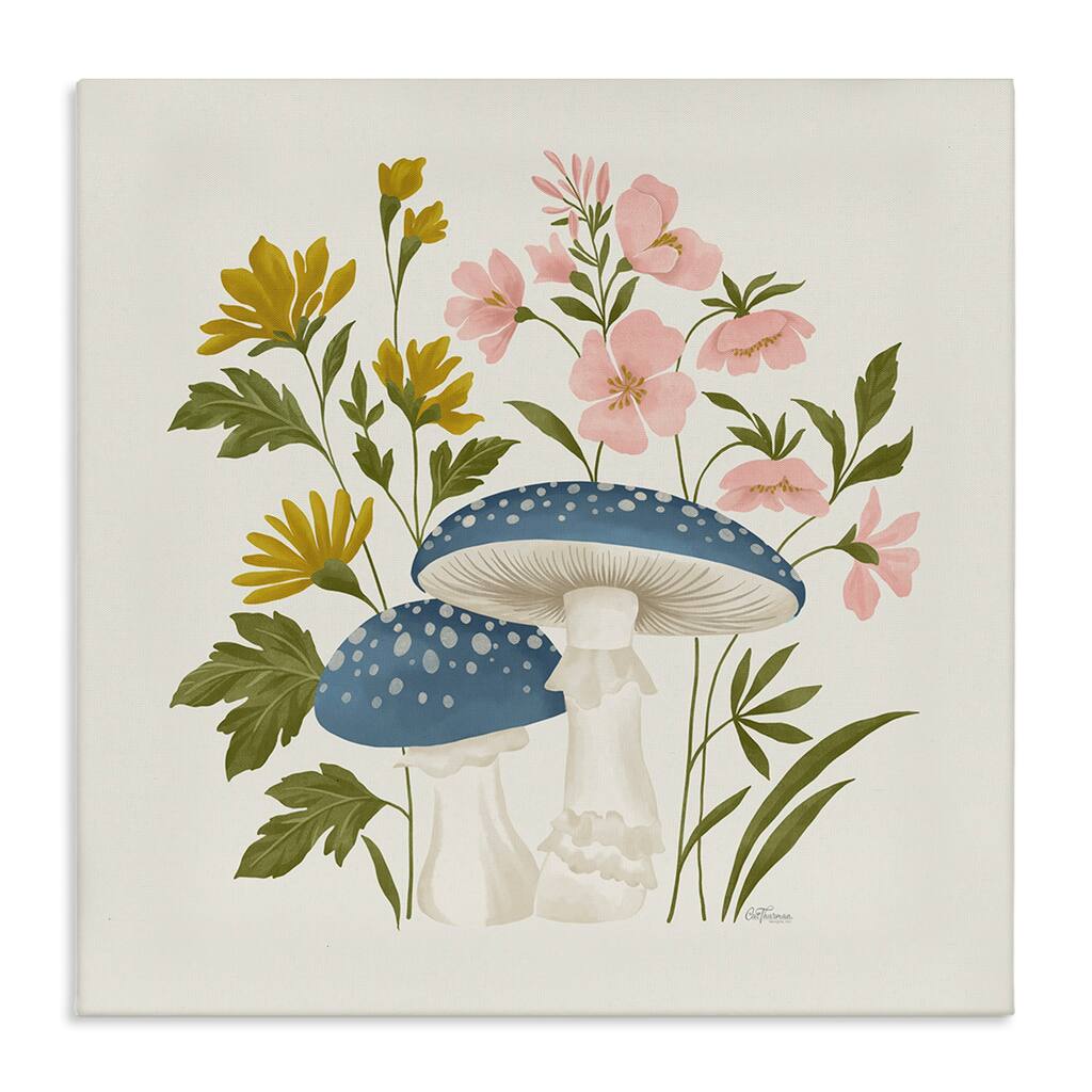 Stupell Blue Mushrooms & Wildflowers Canvas Wall Art Design By Cat Thurman Designs