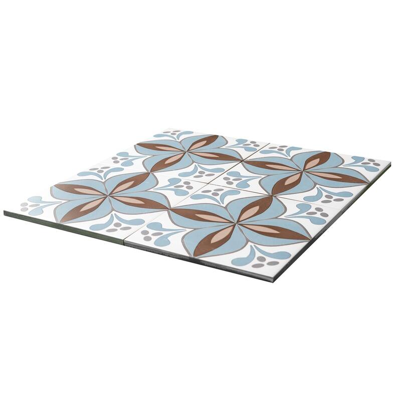 The Tile Life Petals 8.7x8.7 Blue/ Beige Porcelain Floor & Wall Tile