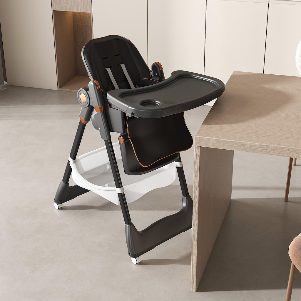 Adjustable Baby High Chair - Portable Infant Feeding Seat with Safety Belt, Silent Lockable Wheels & Easy-Clean Design