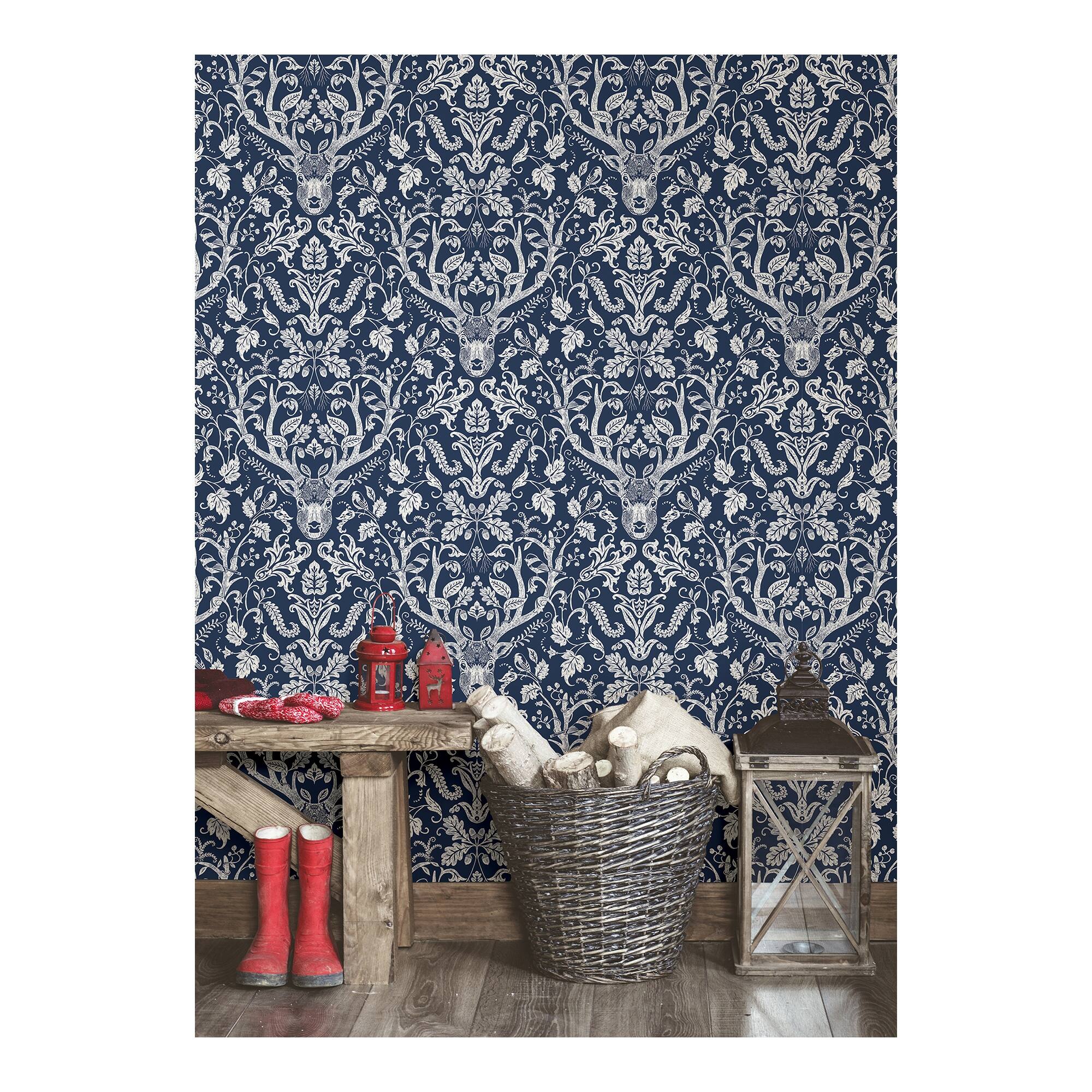 NuWallpaper Navy Escape to the Forest Peel & Stick Wallpaper 216in x