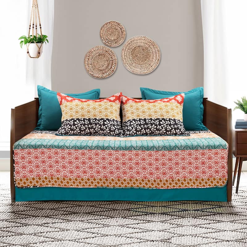 Lush Decor Bohemian Stripe Quilted Cotton Daybed Cover - 39" x 75" - Turquoise/Orange