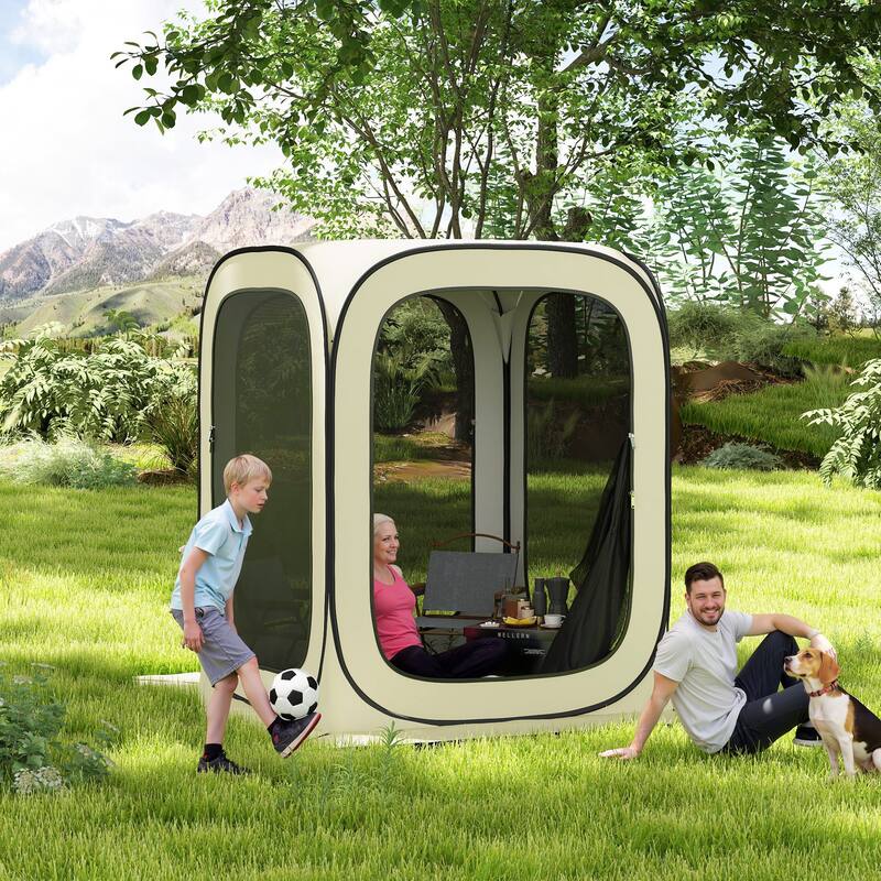 Pop Up Screen Room Tent Quick Setup Portable Outdoor Camping with Sun Protection - 70.9" L x 70.9" W x 86.6" H - Beige