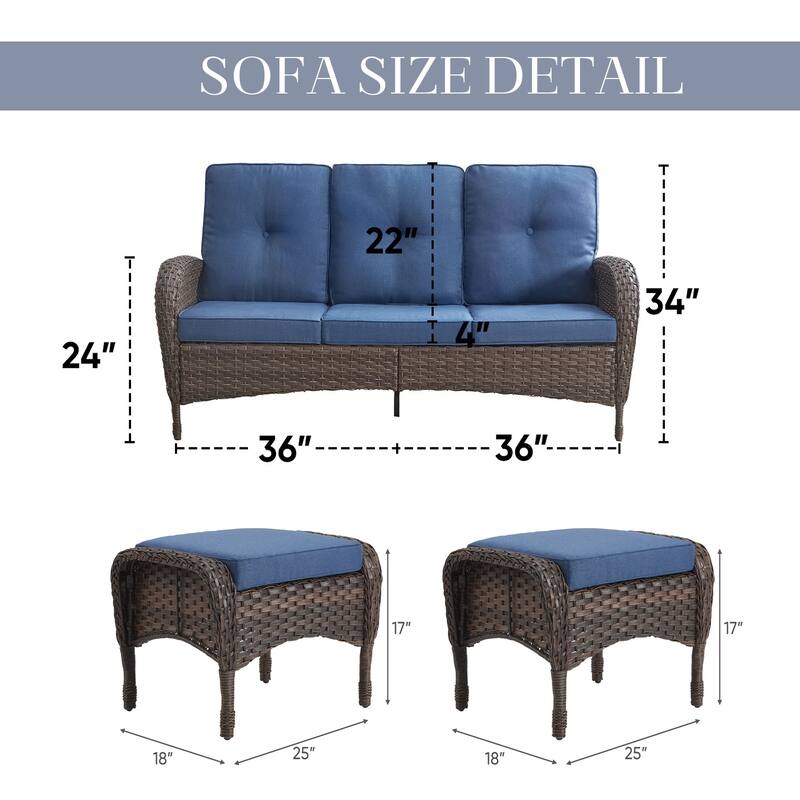 Outdoor Wicker Patio Couch 3 Seats Sofa with Cushion