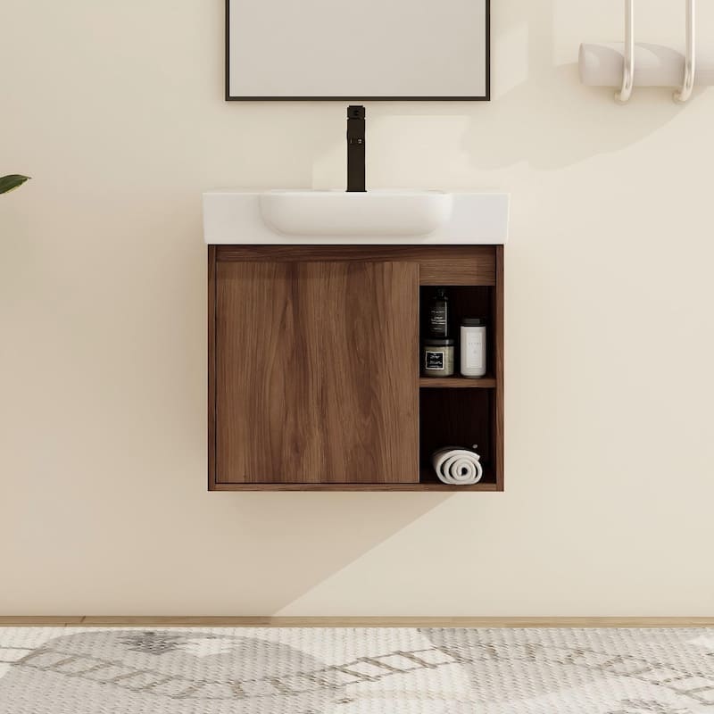 Malwee 24"/28" Floating Bathroom Vanity,Wall Mounted Bathroom Vanity with Ceramic Sink and Soft Close Door