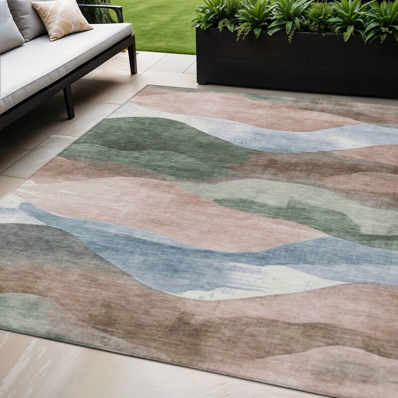 HomeRoots Abstract Transitional Rectangle Outdoor Rug - 5' X 8'