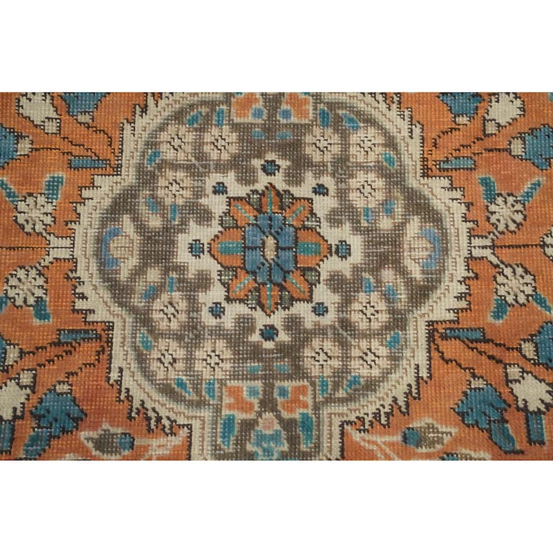 Hand Knotted Oriental 100% Wool Carpet Traditional Floral Oranges & Rust Tabriz Area Rug - 4' 11'' X 3' 3''