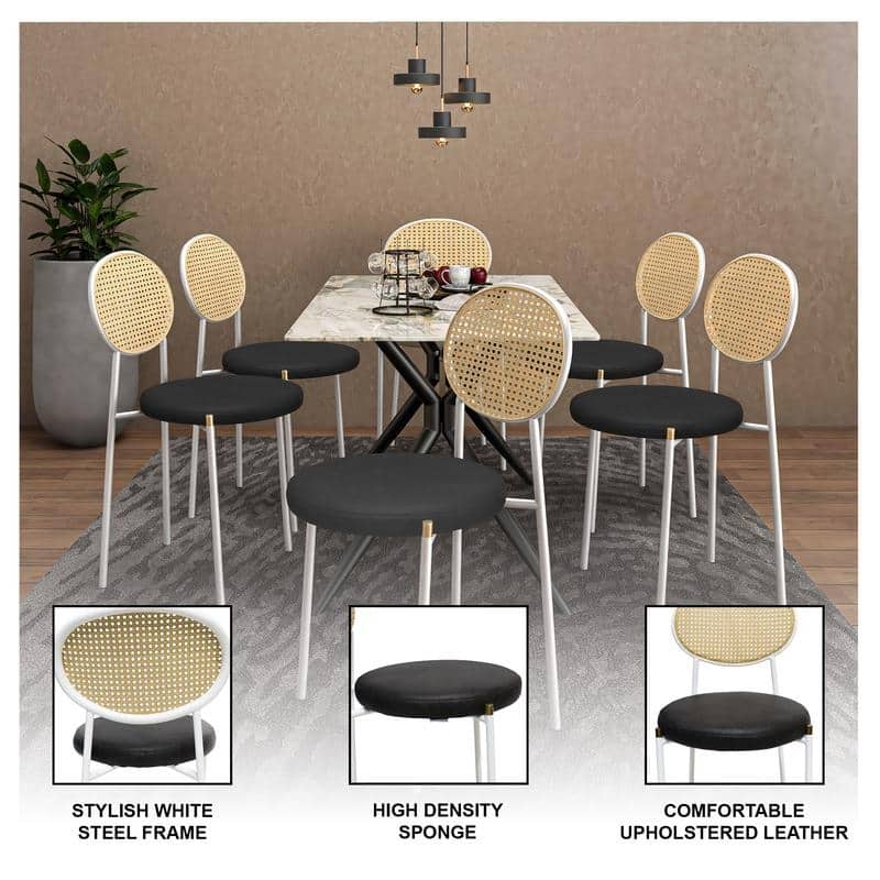 LeisureMod Euston Modern Dining Chair with Upholstered Velvet Seat - Wicker Back and White Stainless Steel Legs Accent Chair