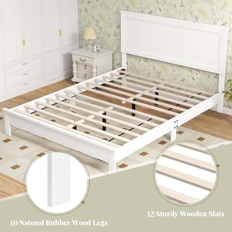 Wood Bed Frame Platform Bed Solid Wood Legs Mattress Foundation