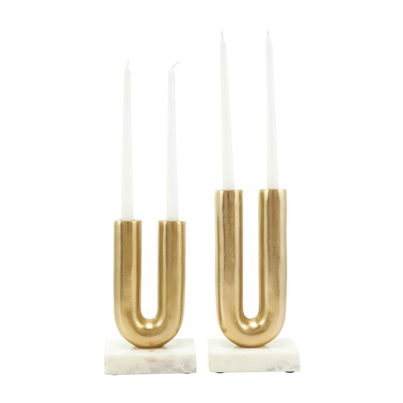 Gold or Black Aluminum U-Shaped Geometric Candle Holder with Marble Bases (Set of 2)