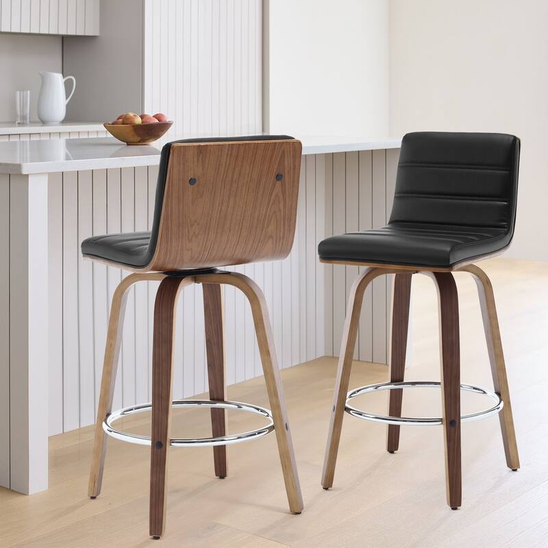Modern Leather Upholstered Swivel Counter/Bar Stools, Set of 2