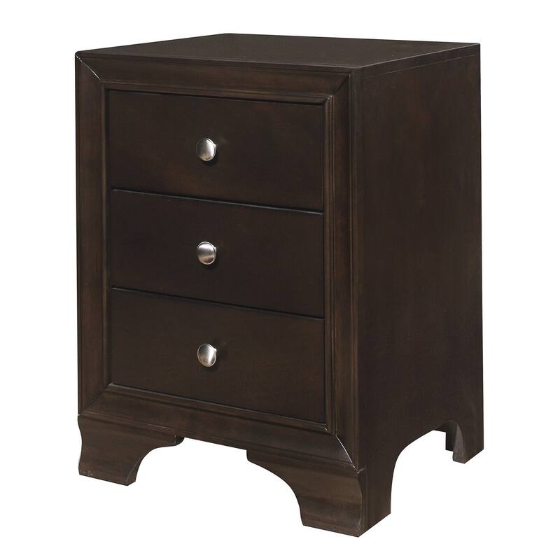 Brown/Chrome 3 Drawer 18 in. W Nightstand with Inbuilt Charging USB Port