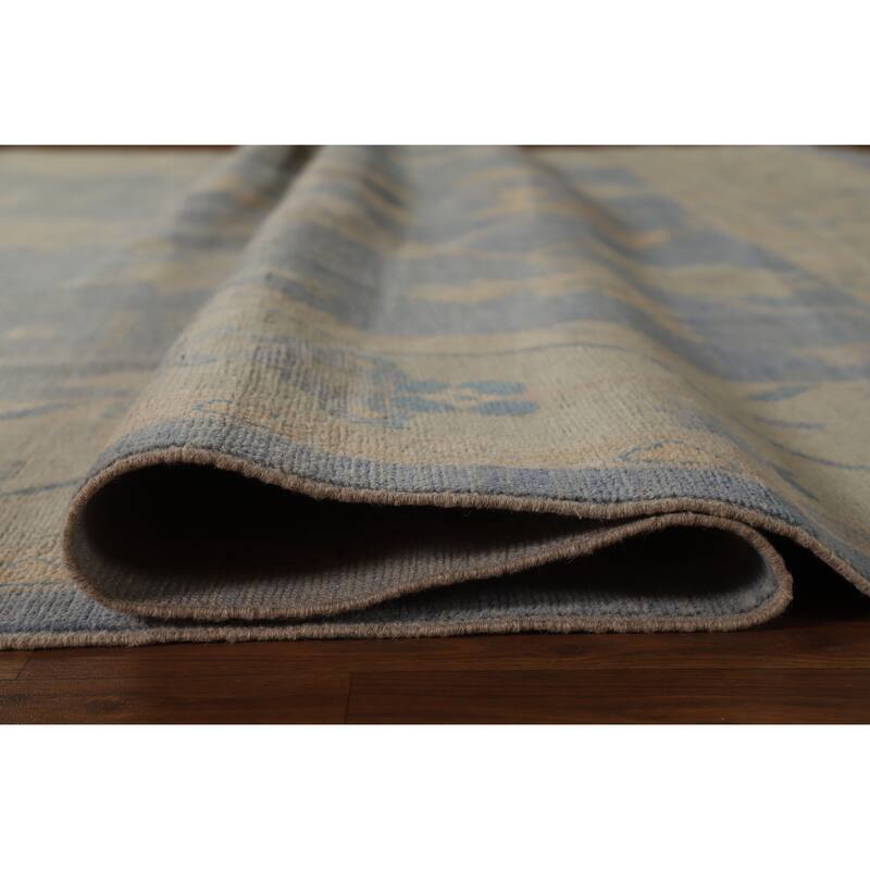 Hand Knotted Oriental 100% Wool Carpet Transitional All-Over Navy Blue & Blues Oushak Area Rug - 12' 0'' X 9' 5''
