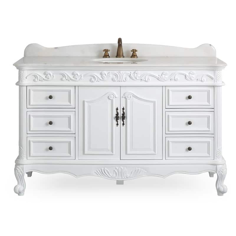 Benton Collection 56 Inch Antique White Traditional Style Single Sink Beckham Bathroom Vanity - Antique - White