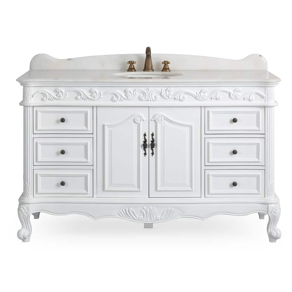 Benton Collection 56 Inch Antique White Traditional Style Single Sink Beckham Bathroom Vanity