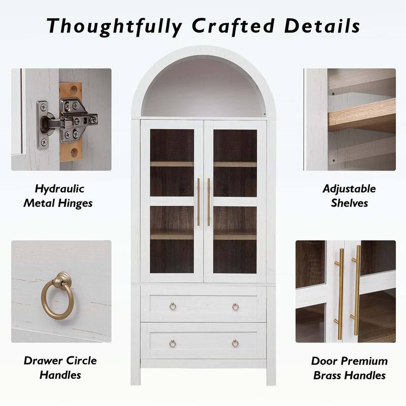 Tall Arched Cabinet with 2 Large Drawers,Modern Farmhouse Design,for Kitchens and Dining Rooms,Living Room