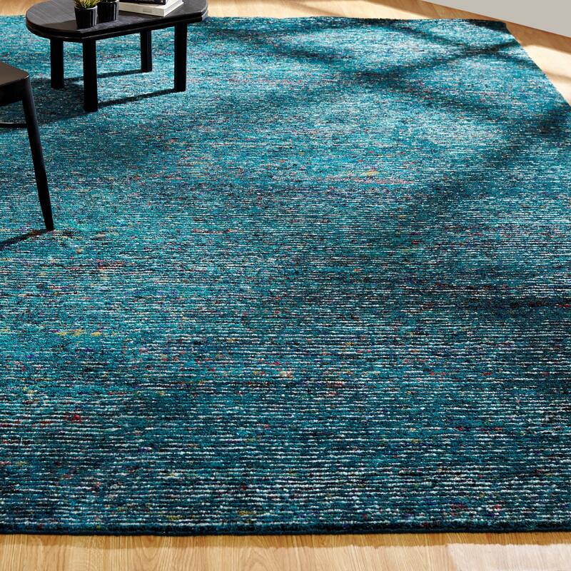 Modern Blue Hand-Knotted Wool & Viscose Area Rug