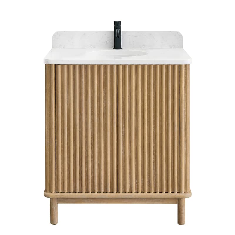 Seoul Bath Vanity with White Grain Composite Stone Top without Mirror