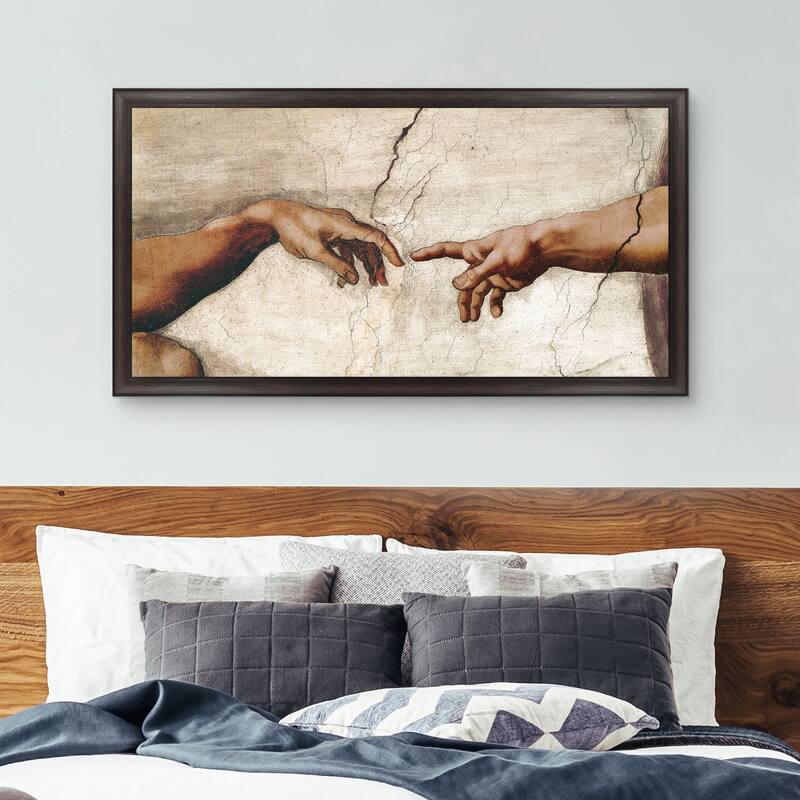 Masterpiece Art Gallery| Creation of Adam Detail by Michelangelo - Framed Canvas Art Print