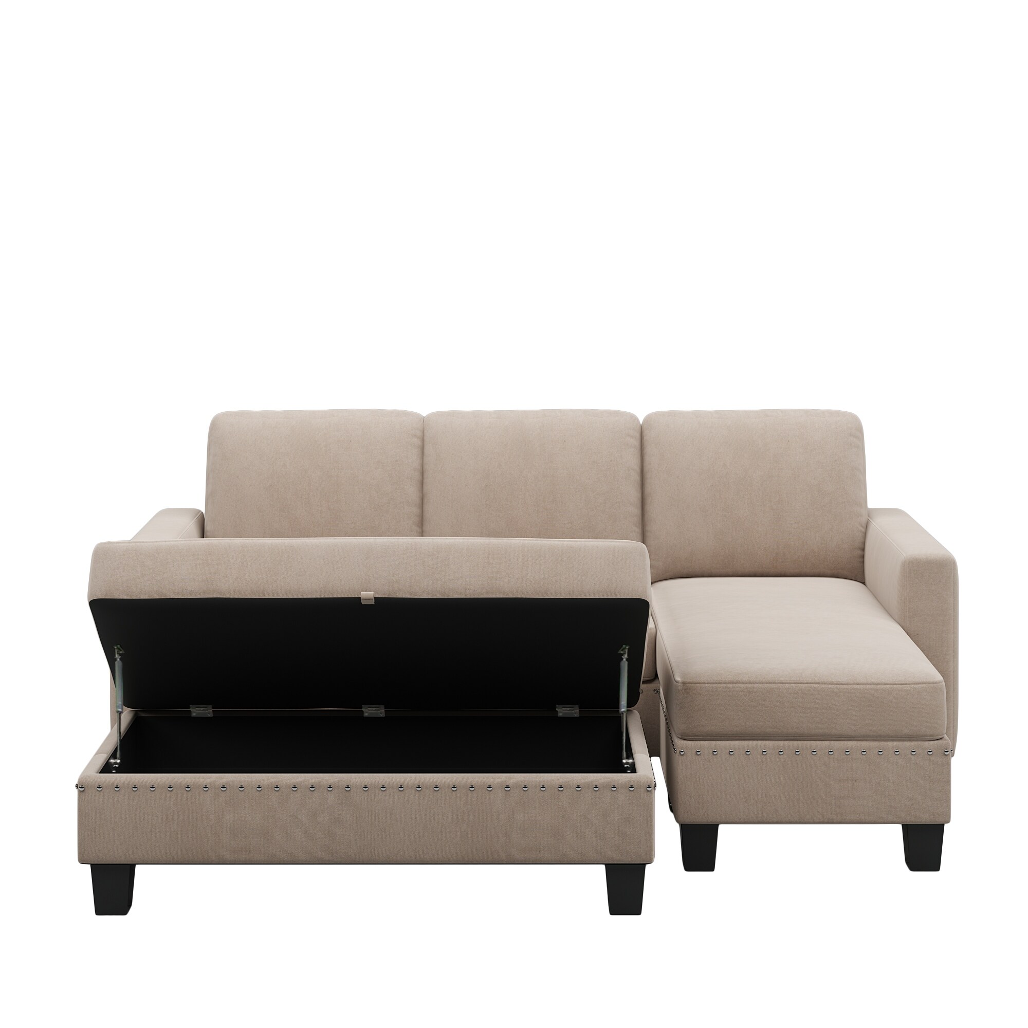 Warm Grey Convertible L-Shaped Sectional Sofa with Storage Ottoman 
