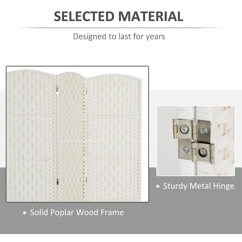 Nature Wood-White Poplar Paper Rope Folding Room Divider with Panels