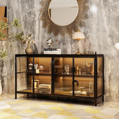 55.1"W Diplay Cabinet Collectible Cabinet Metal Frame with Lighting