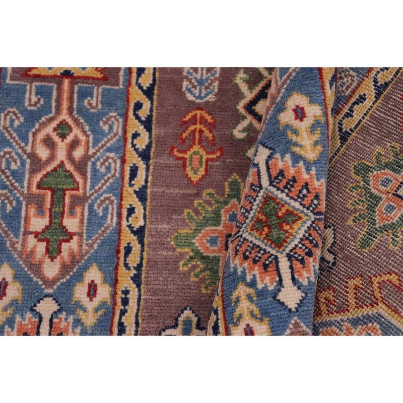 Southwestern Kazak Rose Gray/Light Blue Wool Rug - 3'3'' x 5'1''