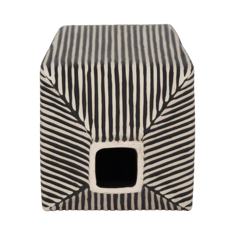 Sagebrook Home Lines Square Stoneware Vase in Black and White Finish, Unique Design