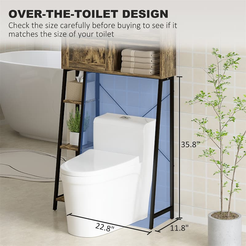 Bathroom Organizer Tower Over Toilet with Multiple Compartments and Sliding Door Storage - 31.5" W x 11.8" D x 60.6" H